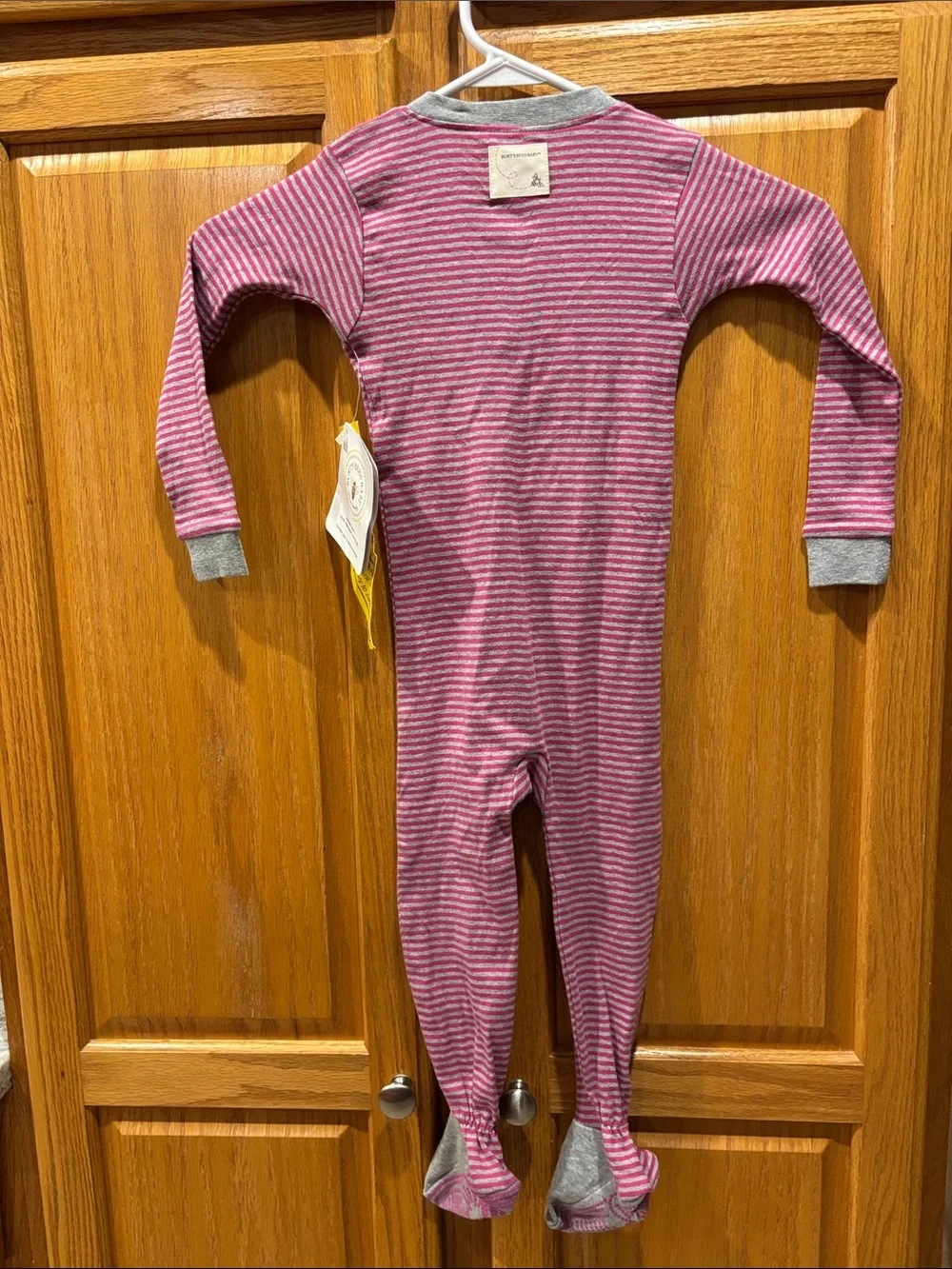 Burt's Bees Baby Pink & Gray Striped Organic Cotton Footed One-Piece-24 Month’s-